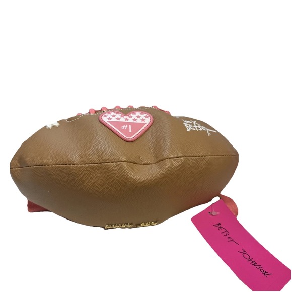 NWT Betsey Johnson Pink Brown Football Crossbody Purse Bag Charms Game Day Heart - Picture 5 of 5